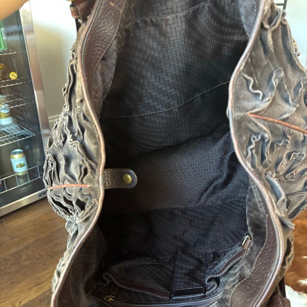 Cole Haan Sloane Woven Brown Suede Tote Bag Hobo Chocolate Weekender - Picture 13 of 16